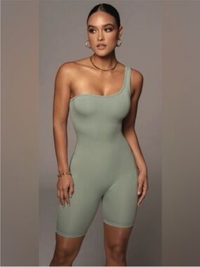 JLUXLABEL Women’s One-Shoulder Fitted Romper Sage Green Sz XS NWT